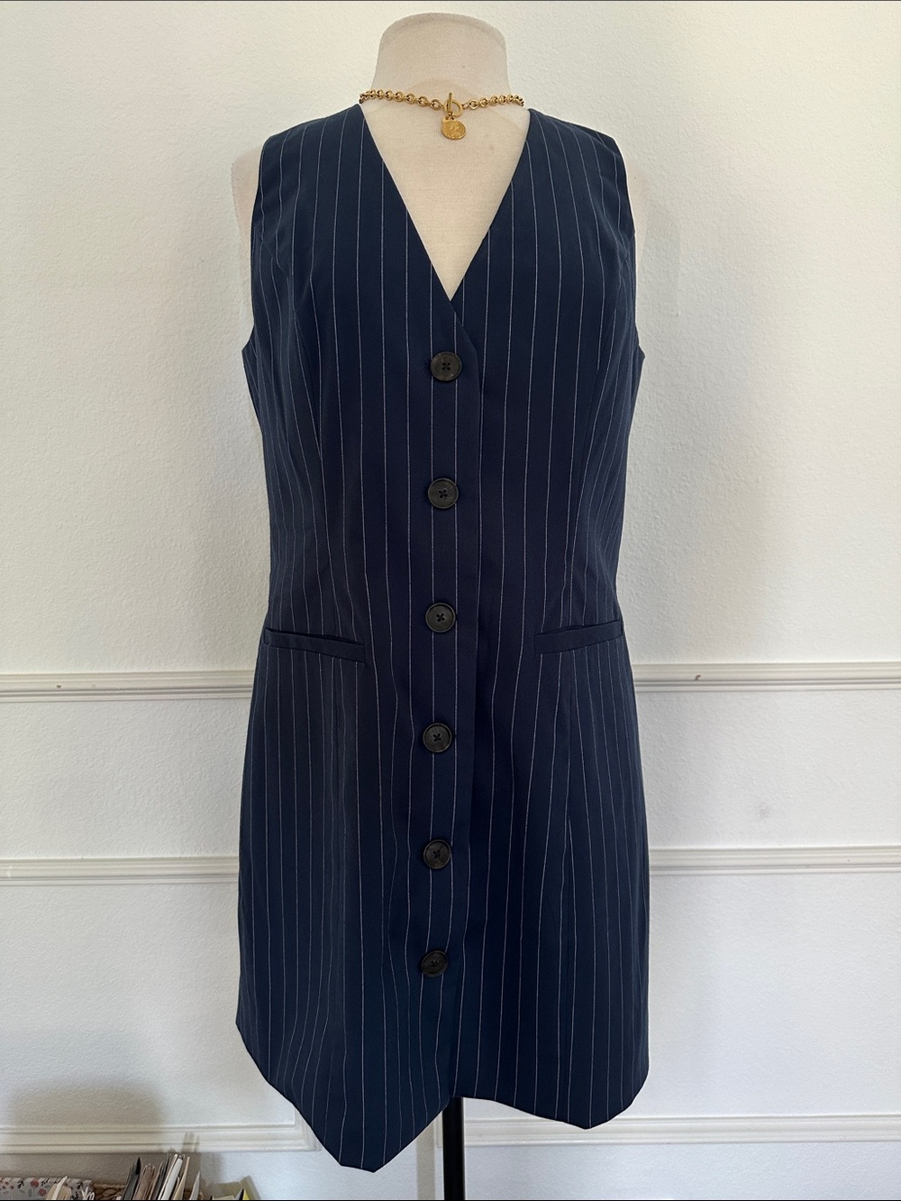 a new day Navy Pinstripe Button-Front Mini Dress